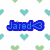 Pixelated blue text 'Jared' with a heart symbol on white background surrounded by scattered light green and teal hearts.