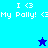 Pixelated icon with blue background split into two shades, displaying 'I <3 My Polly!' text and a star symbol that changes color.