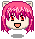 Pixel art head with pink hair, red eyes, and cat ears showing four distinct mouth expressions in a