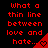 Red pixelated text on black background with red triangular shapes containing heart symbols, arranged in a pattern