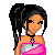 Pixel art contact sheet showing a fashion doll character in pink outfit with accessories and text "Fashion Freak" on white background.
