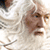 A four- shows a character with long white hair and beard in different poses, expressions, and backgrounds