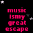 Black background with pink text reading 'music is my great escape' and scattered white and gray stars in a
