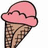 Pixelated ice cream cone with pink scoop on white background, adjacent to pink background with black text fragments.