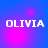 Blue and pink gradient background with white text 'OLIVIA' in four quadrants, each showing different light effects.