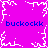 A static pixel art image with a bright magenta background, white snowflake-like patterns at the corners and center, and blue text reading "buckockk" in four positions.