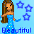 A 4x3 contact sheet of a pixel art animated icon featuring a cartoon woman in a blue dress with stars and the word 'Beautiful' on a light blue background.