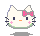 Pixelated white cat face with pink bow, black eyes, orange nose, and green chin stripe across six animated expressions.