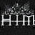 A pixelated animated contact sheet showing two frames of a buddy icon with the text "HIM" in large blocky letters, smoke effects above the text, and a white heart symbol in the bottom right corner.