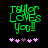Green pixelated text 'Taylor Loves You!' with pink and purple hearts below, displayed on a black background.