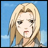 nine anime-style character portraits with blonde hair, dark eyes, and visible facial scars against a blue sky background