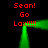 Red text 'Sean! Go Lax!!!!!' repeated four times around a green pixelated frame on black background, with green light beams extending from frame corners.