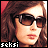 six pixelated images showing a woman with brown hair and sunglasses against a red background, each labeled 'seksi' in pink text