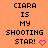 Pixelated text on orange background reads 'CIARA IS MY SHOOTING STAR!' with a pink heart symbol.