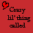 Red background with black text reading 'Crazy lil' thing called Love', red heart icons, and a gray rectangle in the bottom right corner.