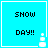 Four identical cyan square display "SNOW DAY!!" text with a small white snowman icon, each bordered by thin white lines