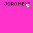 Pixelated text 'JOROME>3' on bright pink background with four distinct animation states showing white pixel effects near the '>' symbol.