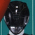 A pixelated character with a black helmet and silver face appears in four , showing subtle facial expression changes against a teal background