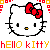 Pixelated Hello Kitty character icons with red and yellow bows in a 2x2 contact sheet layout, featuring repeated "HELLO KITTY" text and decorative square borders.