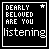 A 4x4 grid of identical black-and-white pixel art frames displaying the text "DEARLY BELOVED ARE YOU listening" with a small star symbol, arranged as an animated contact sheet.