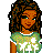 Pixel art contact sheet showing three frames of an animated icon featuring a cartoon woman in green and blue clothing with text "One In A Million" below each frame.