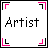 Four pixel-art display 'Artist' text with corner brackets; blue and red shapes animate across frames
