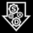 Two side-by-side pixelated frames of a monochrome icon featuring interlocking gears with 'S' and 'D' symbols inside, displayed on contrasting backgrounds.