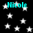 Black background with scattered white stars and four instances of cyan text reading "Nicole" in pixelated font.