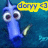 Pixelated blue cartoon character with large eyes and a yellow speech bubble containing 'down' text on dark blue background.