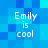 Pixelated blue background with white text 'Emily is cool' repeated in four identical quadrants