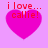 Four identical pixelated pink hearts on a light purple background, each with red text reading "i love... callie!" above it.