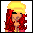 Pixel art buddy icon featuring a red-haired character with yellow headwear and a purple heart-shaped text graphic.
