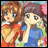 Pixelated anime-style buddy icon featuring two female characters on the left and stylized text on a black background to the right, with visible animation frame differences between sampled frames.
