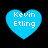 Four identical blue heart-shaped icons with white text reading "KevIn Etling" on a black background, arranged in a