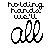 Animated sequence of 'holding hands we'll' text with evolving hand-drawn lettering styles and color variations across four