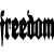 Black text on white background reads 'freedom of speechbitches!' in stylized gothic font with pixelated edges.