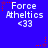 Blue background with repeated white text "Force Atheltics <33" and red star-shaped pixel clusters in corners.