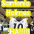 A soccer player in a white jersey with number 10 appears , overlaid with yellow text reading "Santonio Holmes" and "HA!!!!"