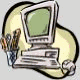 A static image with a computer monitor, keyboard, and mouse on a yellow cloud-like shape, and a yellow network diagram with small computer icons below, next to red text reading "Links Enlaces en la Web" on a light gray background.