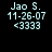 Pixelated text displays 'Jao S.', date '11-26-07', and '<3333' on black background with light blue characters.