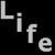 Four quadrant with text fragments: black background top-left 'Life', gray top-right 'is a game', green bottom-left 'soccer', blue bottom-right 'is serious' in pixelated fonts