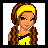 A 48x48 pixel animated buddy icon featuring a cartoon character with yellow headband and braided hair on the left, transitioning to a stage spotlight effect with "hottie" text on the right.
