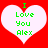 Two identical pixelated heart-shaped icons with green text on a red background, each displaying "I Love You Alex" in a retro digital style.