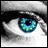 pixelated eye close-ups with blue-yellow irises, showing text changes and subtle animation shifts across frames