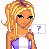 Pixel art contact sheet showing a blonde character in a purple and white bikini with text elements, including "BLONDE" and question marks.
