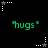 Green "hugs" text appears with white and gray star-shaped icons on a black background, arranged in a pattern with alternating star states
