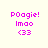 Pixelated text 'Poogie! Imao <33' appears on a white background with green circular gradients in four variations.