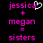 Pixelated text and symbols in pink on black background, with a white heart symbol replacing the 'a' in 'jessica'.