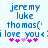 Blue pixelated text on light blue background with pink hearts, showing two variations of the same design.