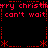 Red pixelated text and symbols on black background with animated blinking effect.